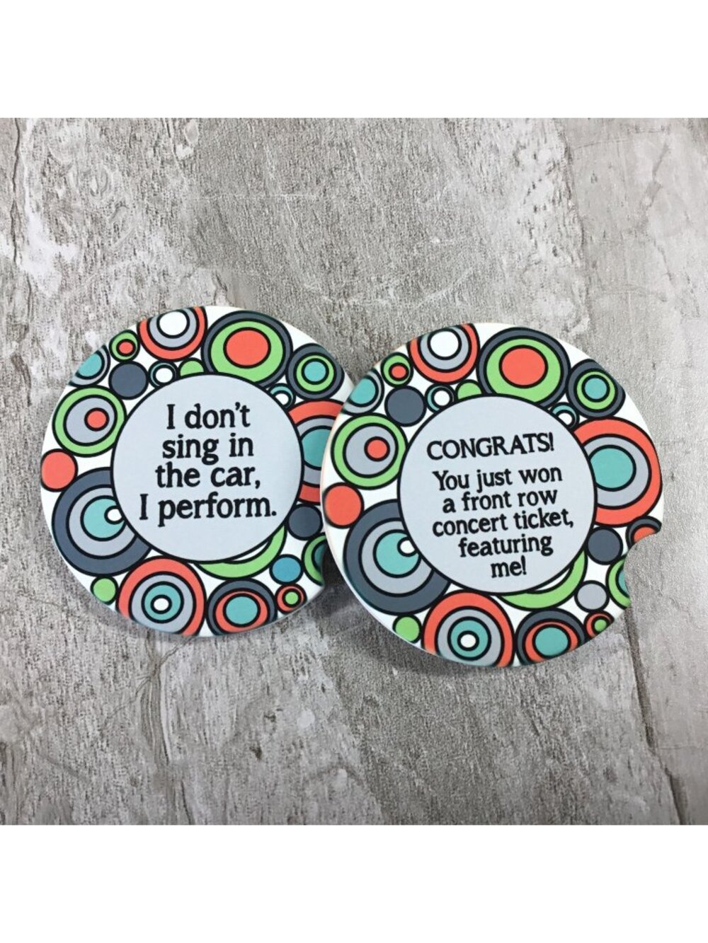 Funny Singing Quote Car Coasters Set Of 2 Sandstone
